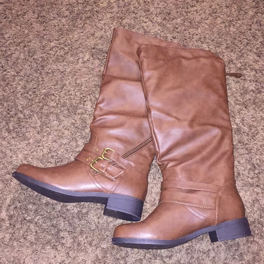Brown Faux Leather Riding Boots